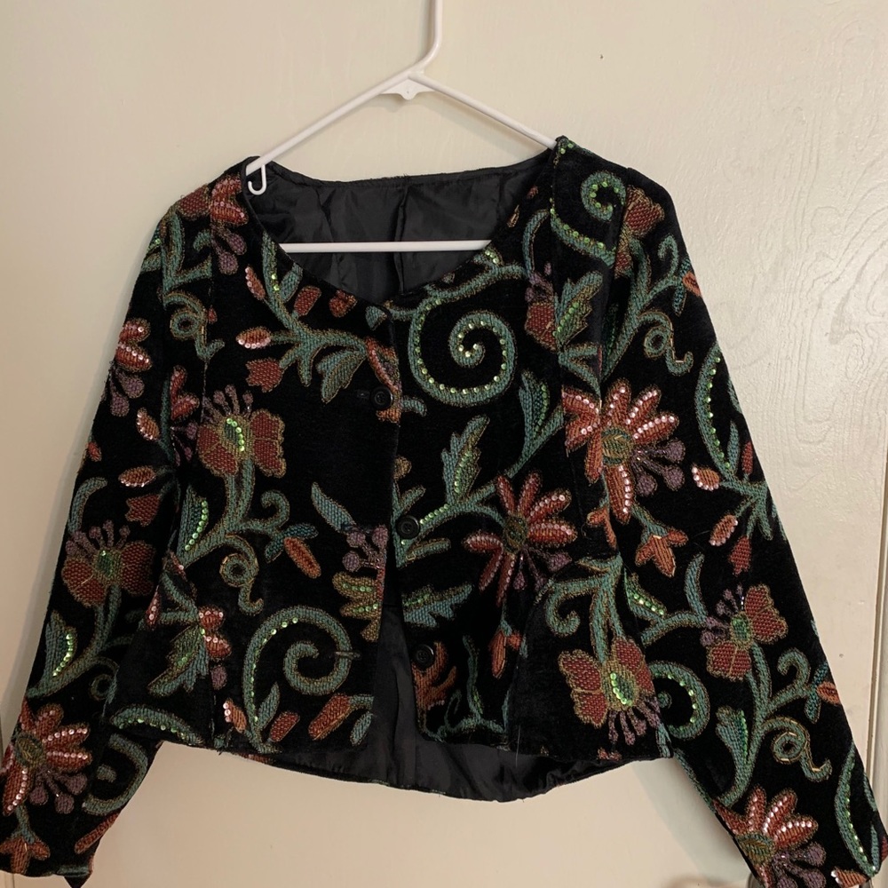 Vintage black floral button up sweater
